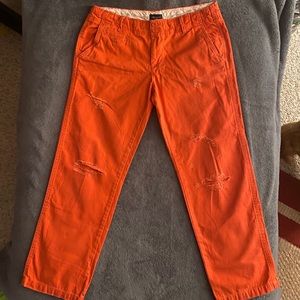 American Eagle Destroyed Capris Bright Orange Distressed - 6